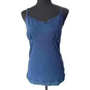 Faded Glory Lace Trim Cami Womens M Blue Organic Cotton Fairycore Y2K 90s Style